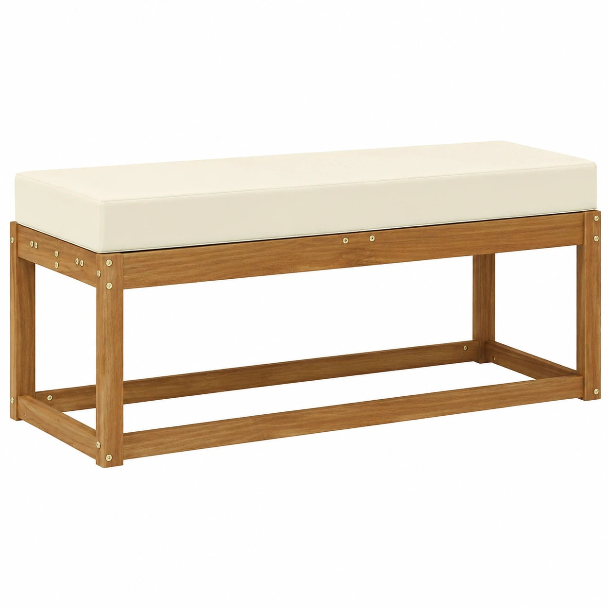 Gartenbank mit Kissen für Außenbereich, Natur & Creme, 115 x 43 x 45 cm