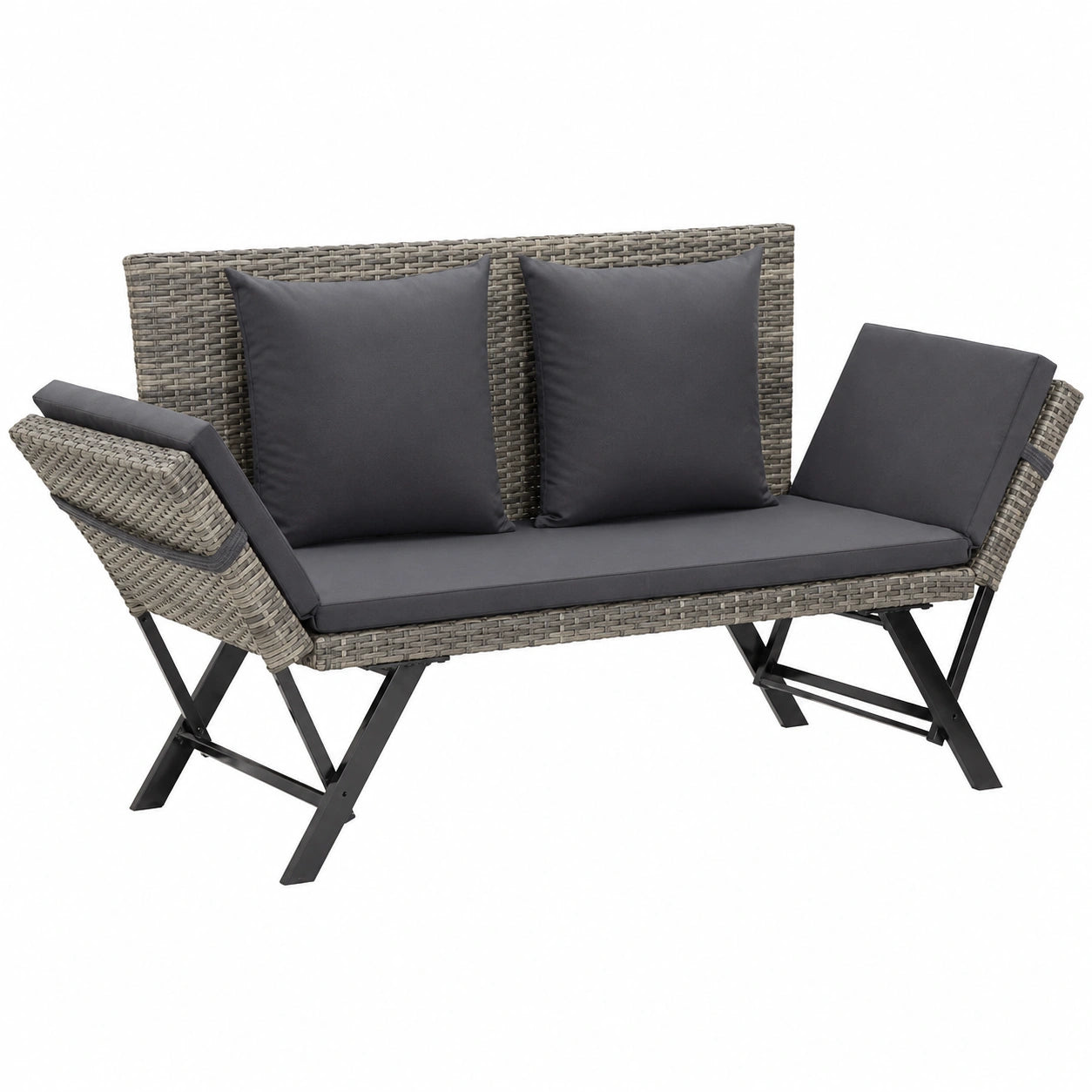 Gecheer Gartenbank 176 cm mit Polster, Grau Poly Rattan, für Garten und Balkon