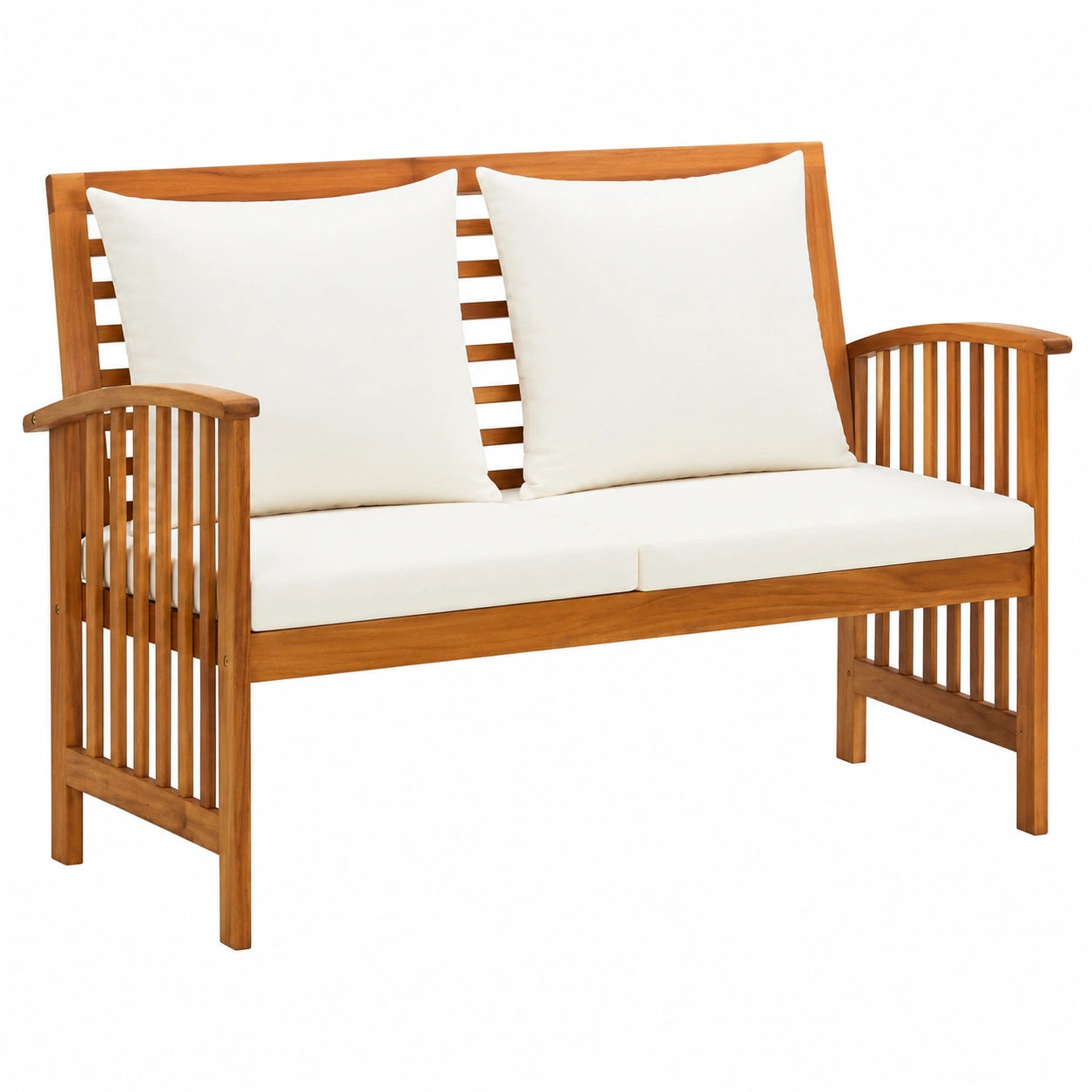 Gartenbank aus Akazienholz mit Kissen 119 cm - Ideal für Balkon und Garten