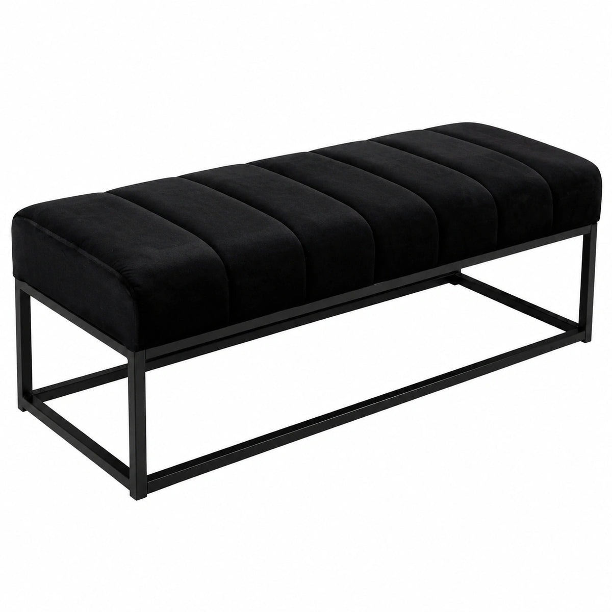 Elegante Sitzbank aus schwarzem Samt mit Metallgestell, 108x40x40 cm - Ideal für Flur und Schlafzimmer