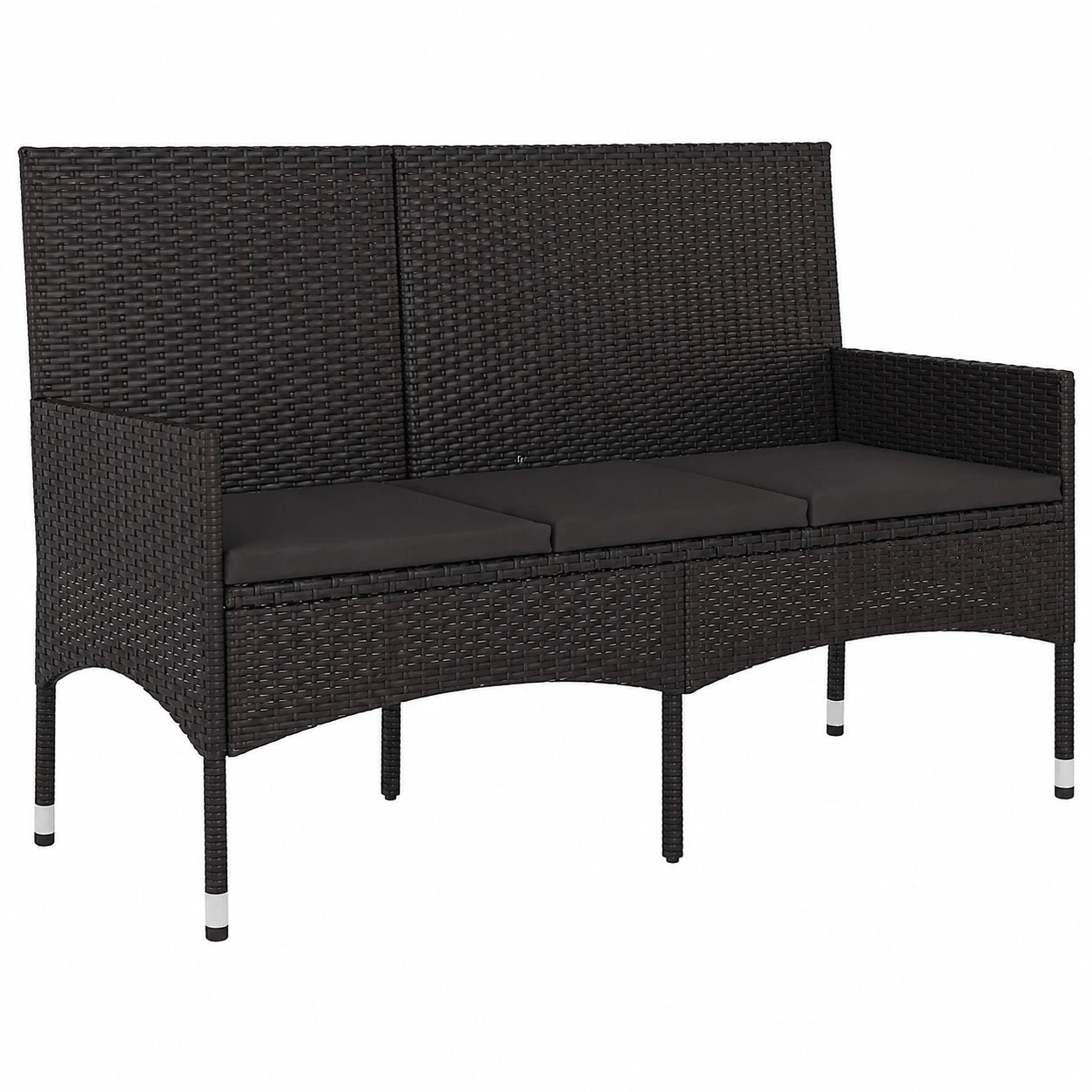3-Sitzer Gartenbank mit Kissen in Schwarz, Poly Rattan für Außenbereiche