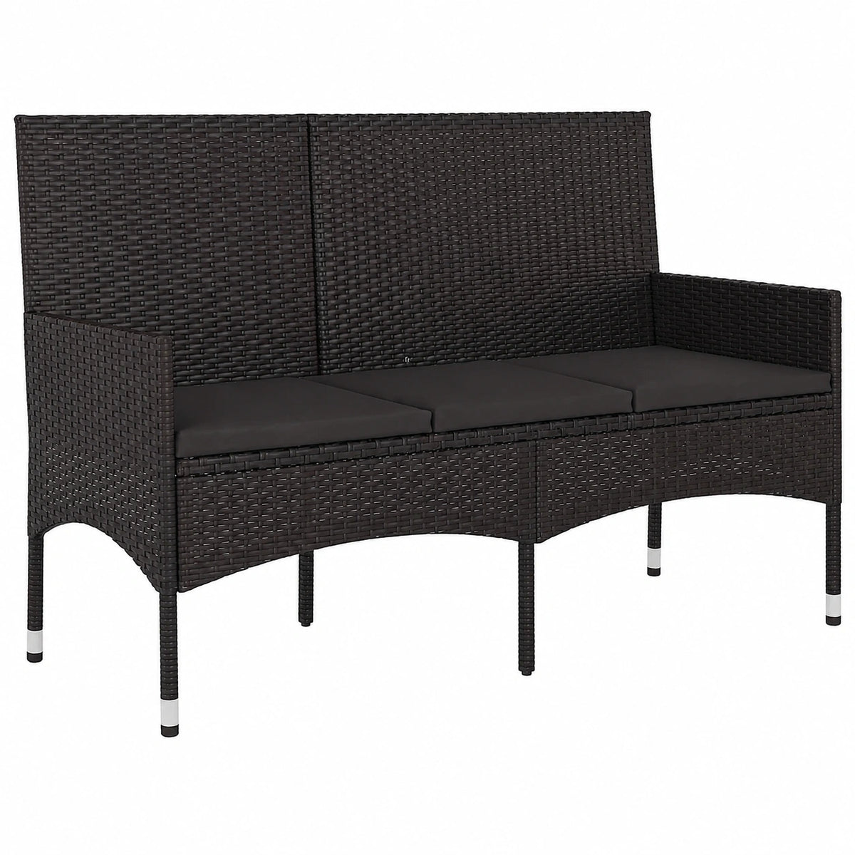3-Sitzer Gartenbank mit Kissen in Schwarz, Poly Rattan für Außenbereiche