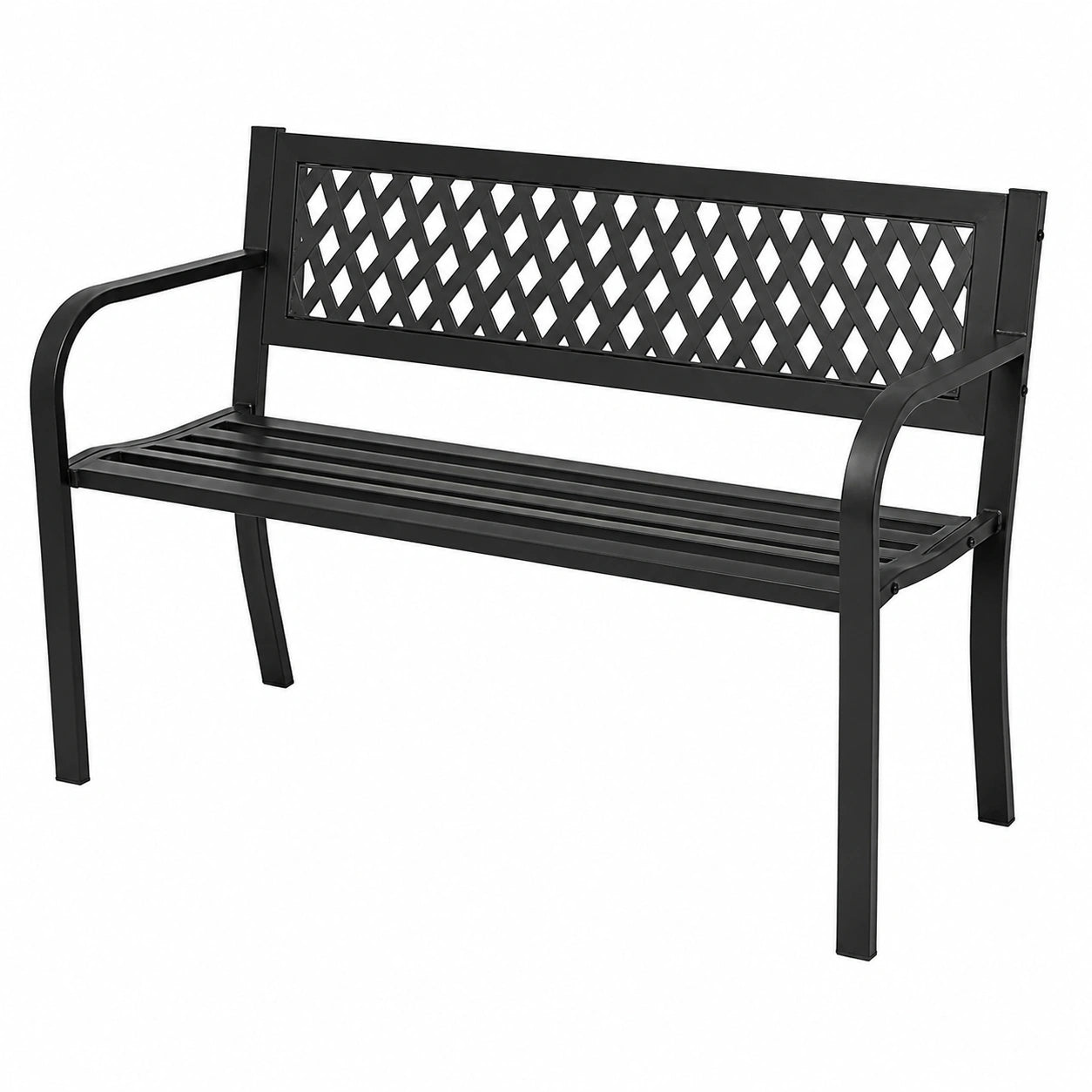 Stabile Gartenbank aus Stahl, 118 cm, Schwarz, für Park, Balkon und Outdoor
