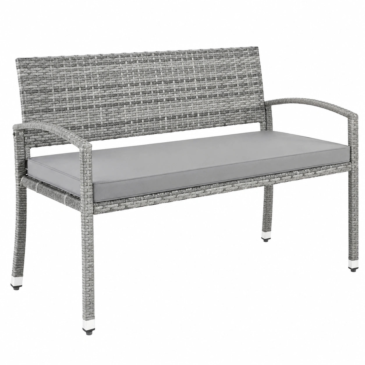 Robuste Gartenbank aus Polyrattan mit Kissen, 2-Sitzer, Belastbarkeit 320kg, Grau
