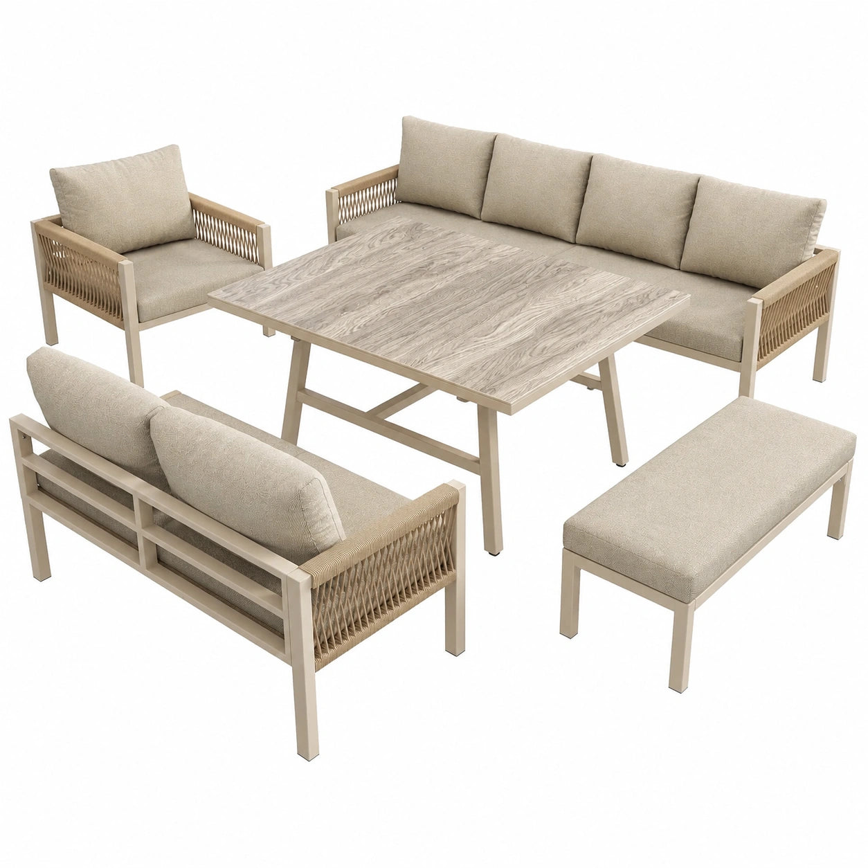Gartenmöbel-Set für 8 Personen – Polyrattan Lounge mit Kissen, wetterfestes Sofa, Sessel und Tisch für Terrasse