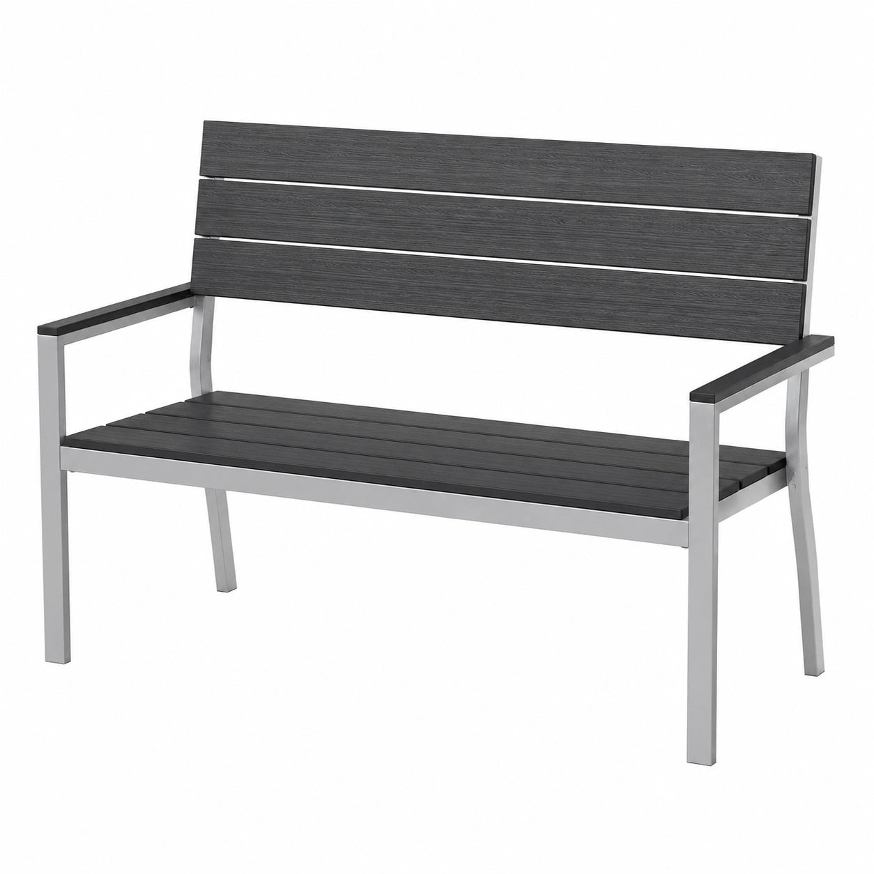 Amopatio Wetterfeste 2-Sitzer Gartenbank aus WPC für Terrasse und Balkon, UV-beständiges Metall, Parkmöbel bis 320kg, Schwarz-Anthrazit