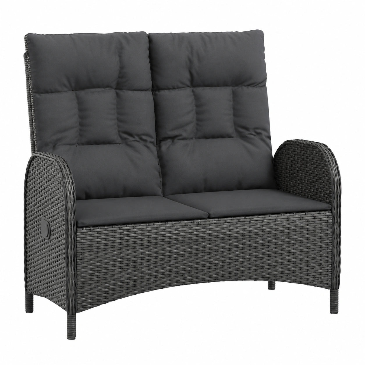 Verstellbare Poly-Rattan Gartenbank mit Kissen, 107cm, Schwarz für Balkon und Terrasse