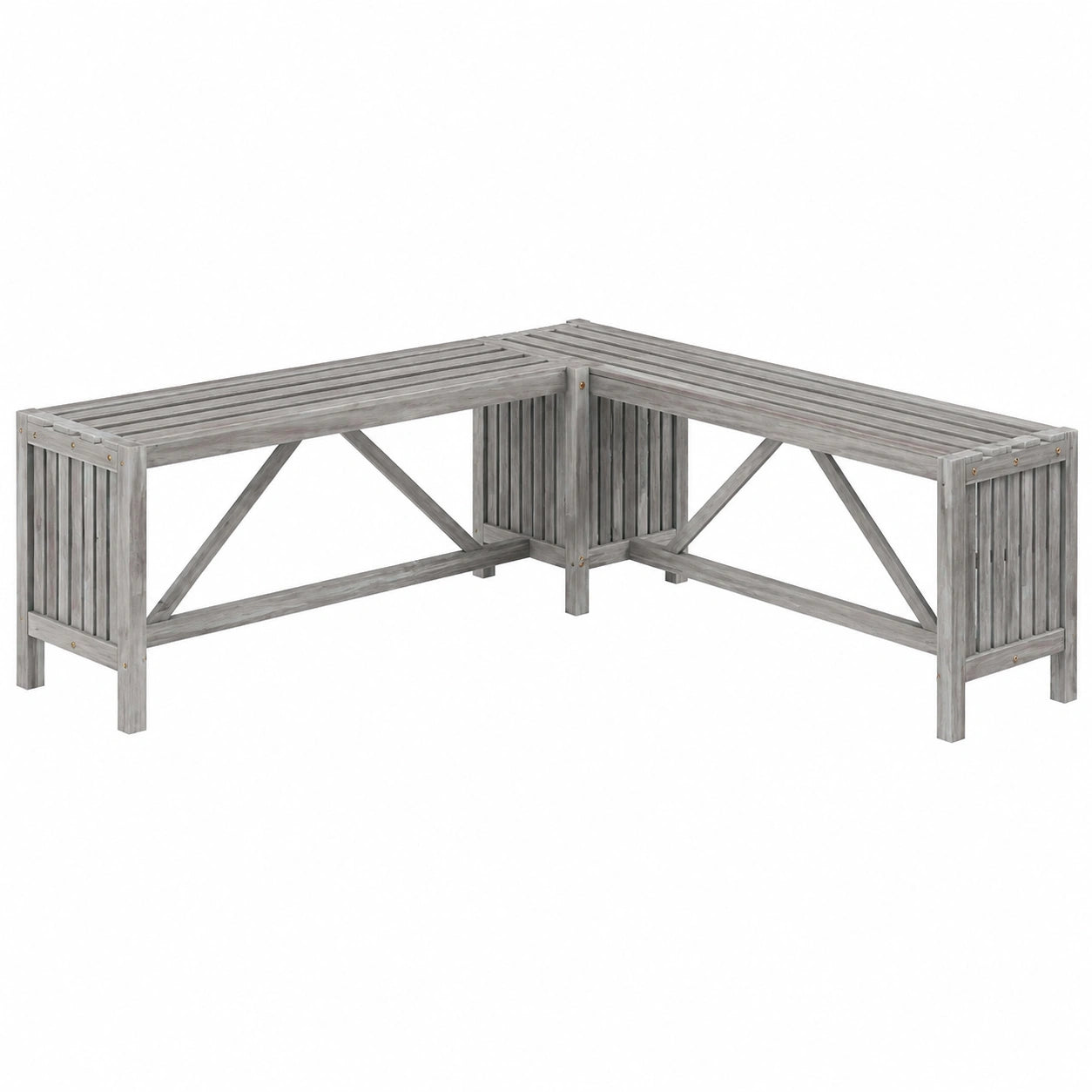 Eckbank mit Pflanzkübel aus Akazienholz für Garten, 117 cm, Grau