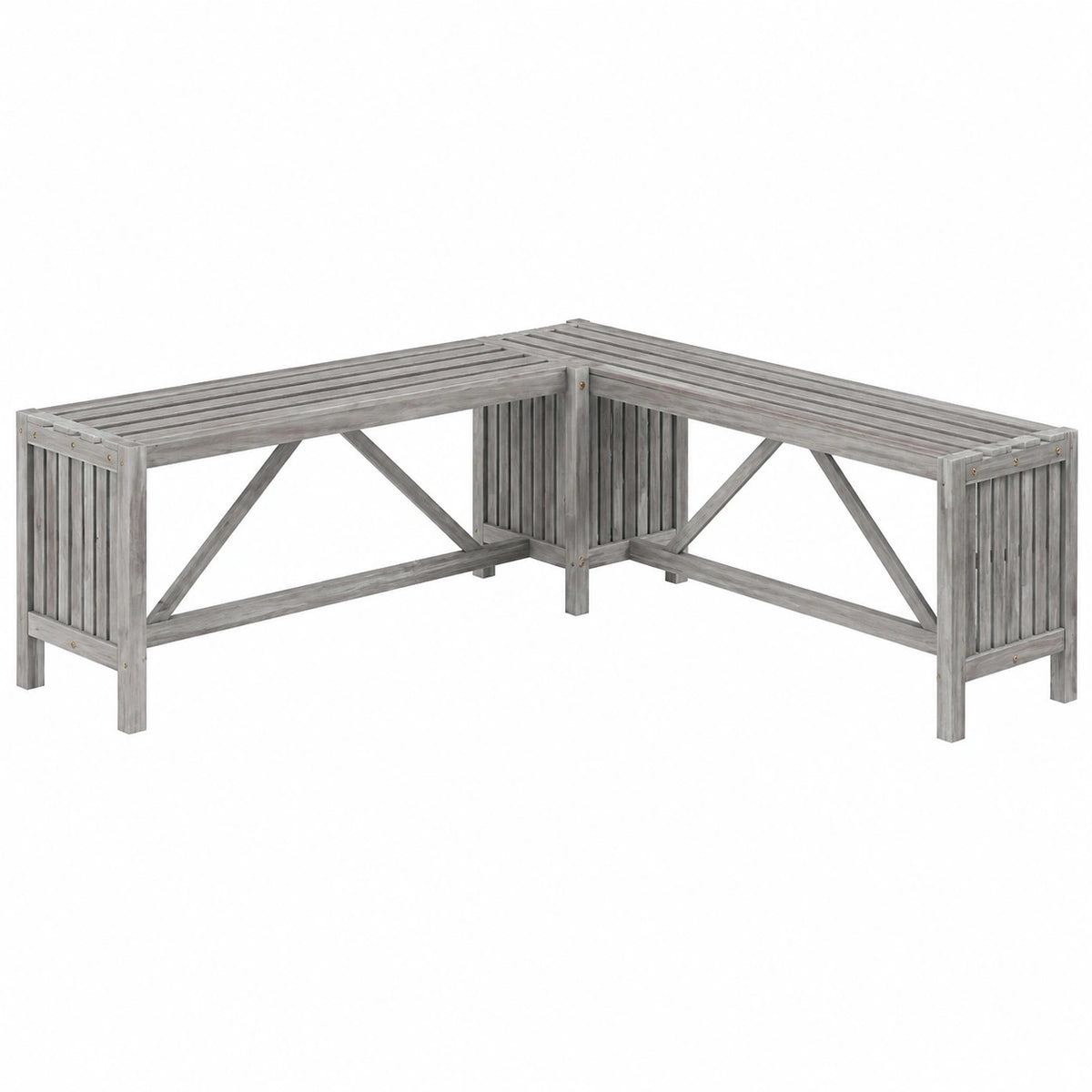 Eckbank mit Pflanzkübel aus Akazienholz für Garten, 117 cm, Grau