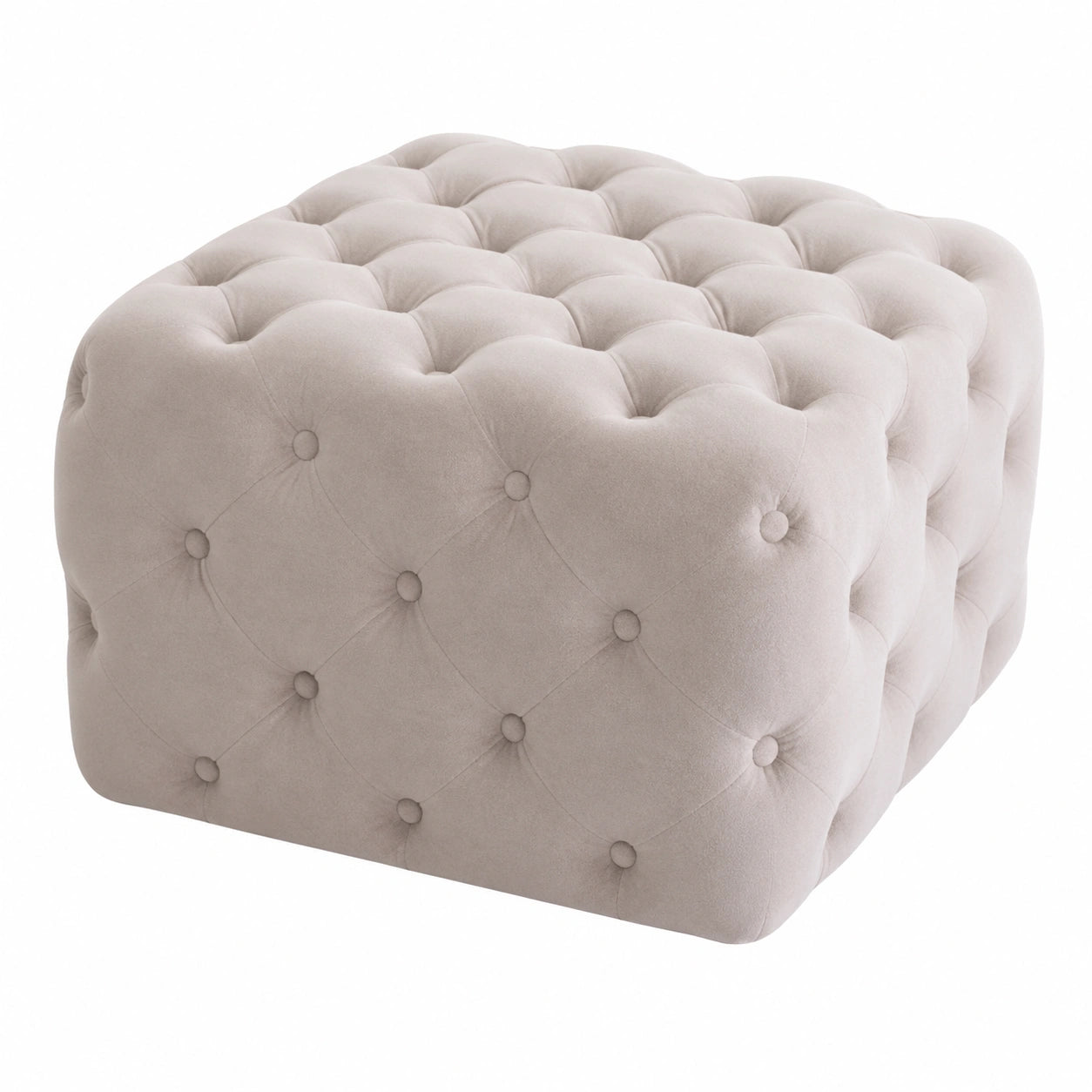 Eleganter quadratischer Samt-Ottoman mit Knopfheftung, gepolstert, Hocker für Wohnzimmer, Sitzbank in Khaki