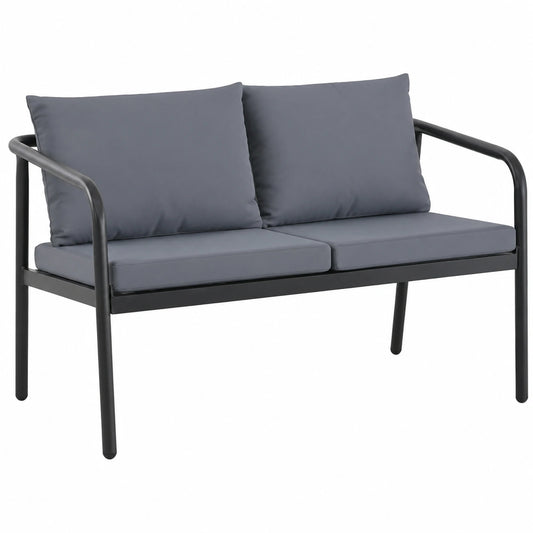 Gecheer 2-Sitzer Gartenbank mit Kissen, Aluminium, Grau - Outdoor Möbel für Garten und Balkon