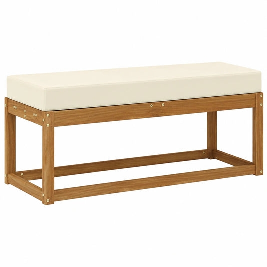 Gartenbank mit Kissen für Außenbereich, Natur & Creme, 115 x 43 x 45 cm