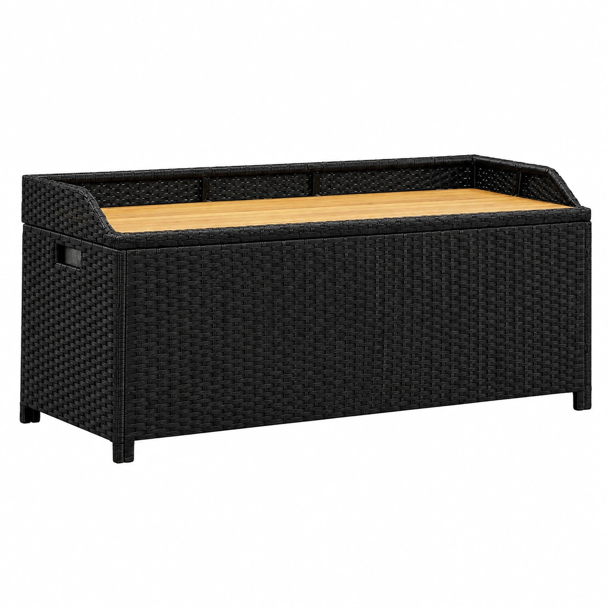 Schwarze Poly-Rattan Sitzbank mit Stauraum 120 cm für Garten und Balkon