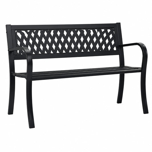 Schwarze Stahl-Gartenbank 125 cm, ideal für Garten, Park und Balkon