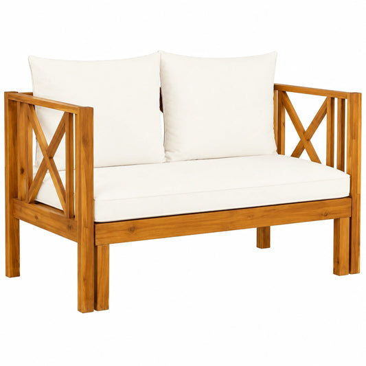 2-Sitzer Gartenbank mit Kissen aus Akazienholz 122 cm