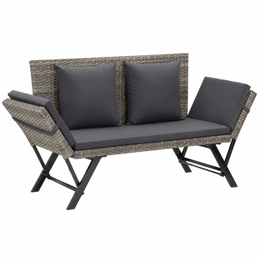 Gecheer Gartenbank 176 cm mit Polster, Grau Poly Rattan, für Garten und Balkon