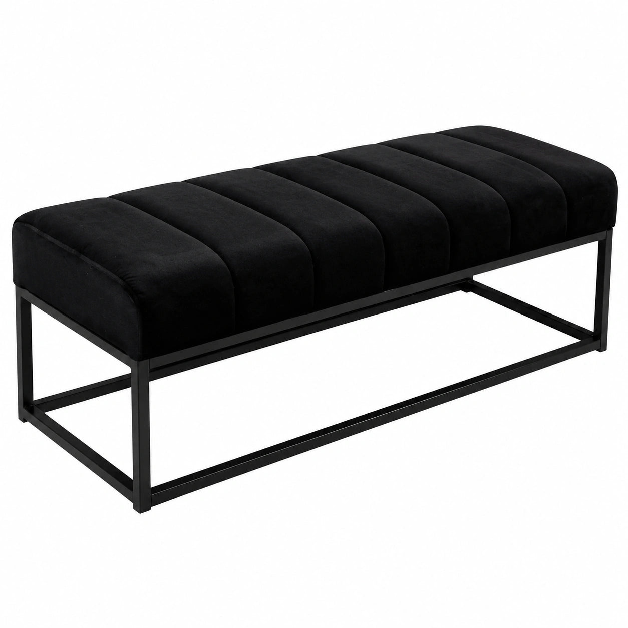 Elegante Sitzbank aus schwarzem Samt mit Metallgestell, 108x40x40 cm - Ideal für Flur und Schlafzimmer