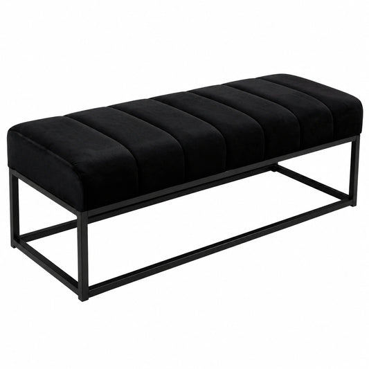 Elegante Sitzbank aus schwarzem Samt mit Metallgestell, 108x40x40 cm - Ideal für Flur und Schlafzimmer