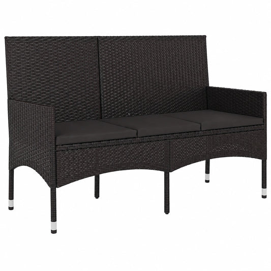 3-Sitzer Gartenbank mit Kissen in Schwarz, Poly Rattan für Außenbereiche
