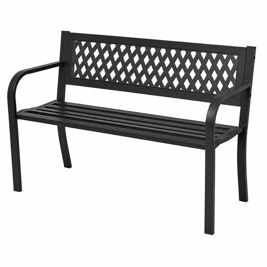 Stabile Gartenbank aus Stahl, 118 cm, Schwarz, für Park, Balkon und Outdoor