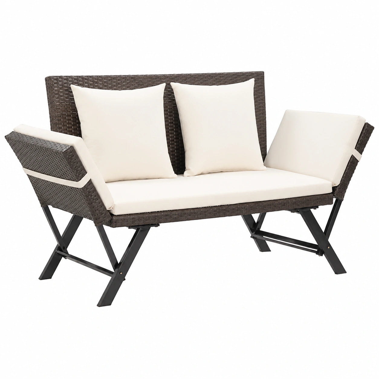 Poly Rattan Gartenbank mit Auflagen 176 cm Braun für Balkon und Park