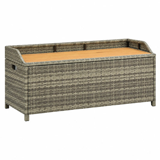Gartenbank mit Stauraum 120 cm aus Polyrattan in Grau für Balkon und Garten