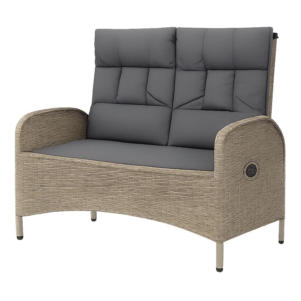 Verstellbare Gartenbank mit Kissen, Poly Rattan, 107 cm, Grau
