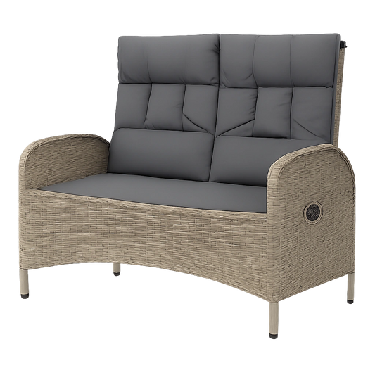 Verstellbare Gartenbank mit Kissen, Poly Rattan, 107 cm, Grau
