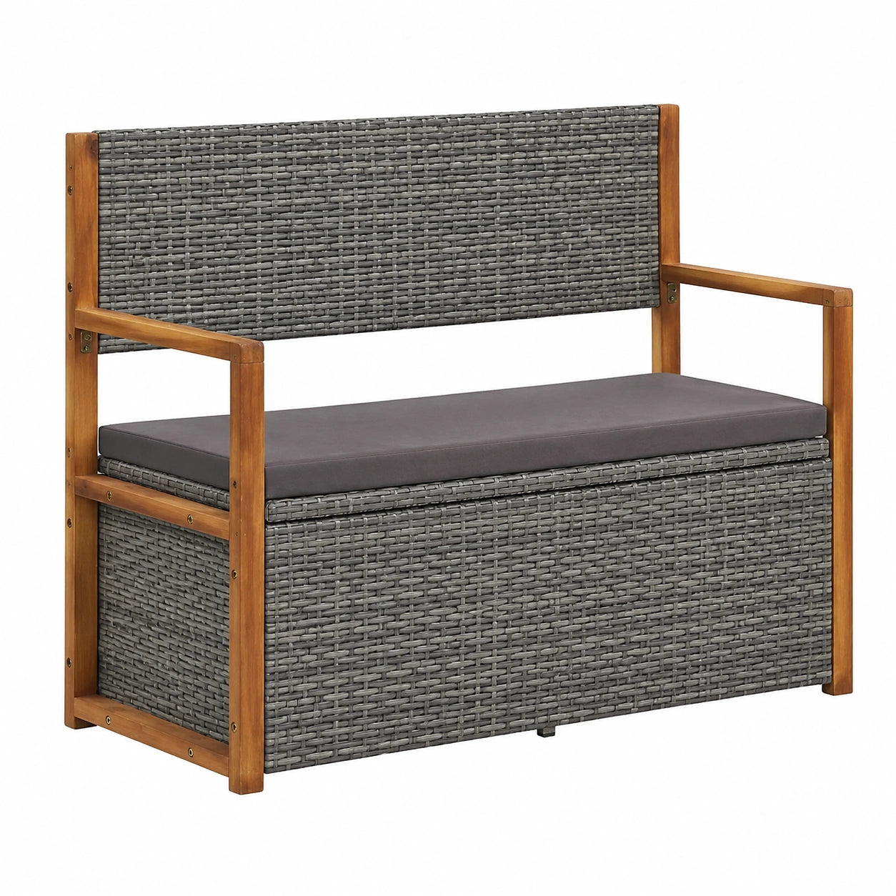Gartenbank aus Poly Rattan mit Stauraum, 115 cm, Akazienholz, Grau