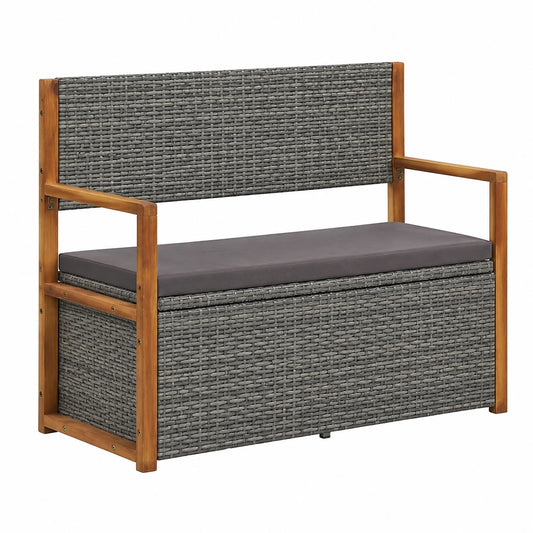 Gartenbank aus Poly Rattan mit Stauraum, 115 cm, Akazienholz, Grau