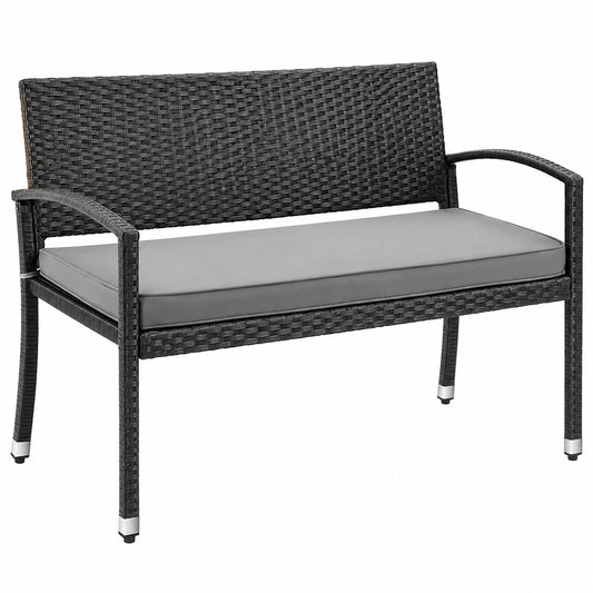 Robuste Gartenbank aus Polyrattan mit Kissen, 2-Sitzer, bis 320 kg, ideal für Balkon und Terrasse, schwarz