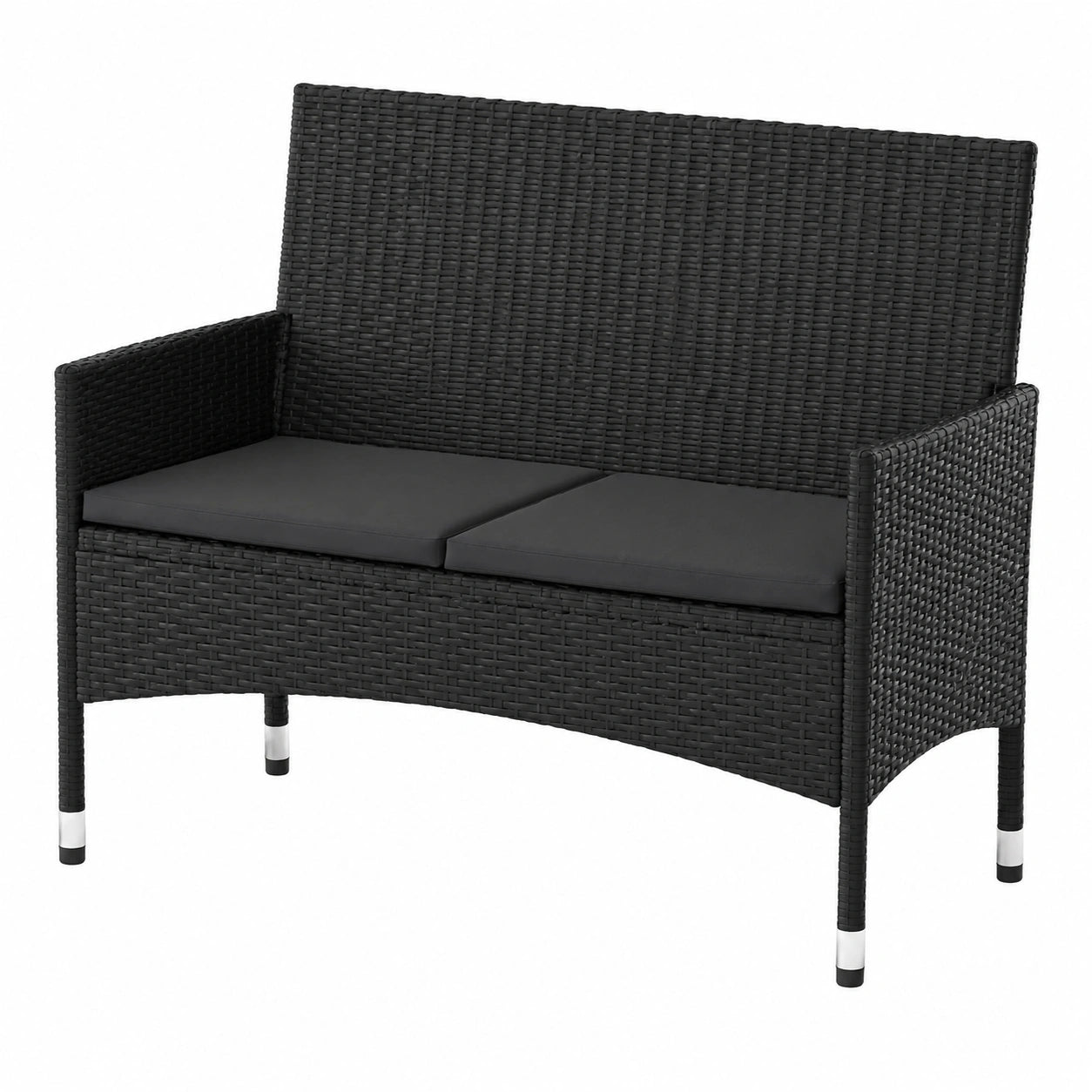 2-Sitzer Gartenbank aus Poly-Rattan mit Kissen, Schwarz - Ideal für Balkon und Garten