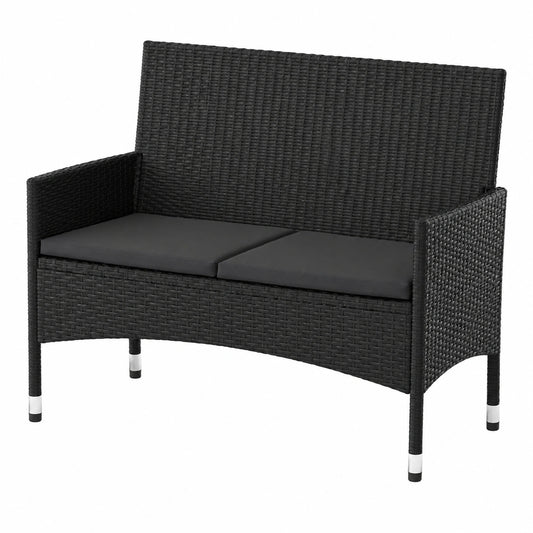 2-Sitzer Gartenbank aus Poly-Rattan mit Kissen, Schwarz - Ideal für Balkon und Garten