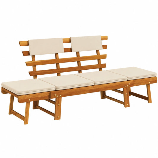 Multifunktionale Akazienholz-Gartenbank mit Kissen, 2-in-1 Design, 190 cm