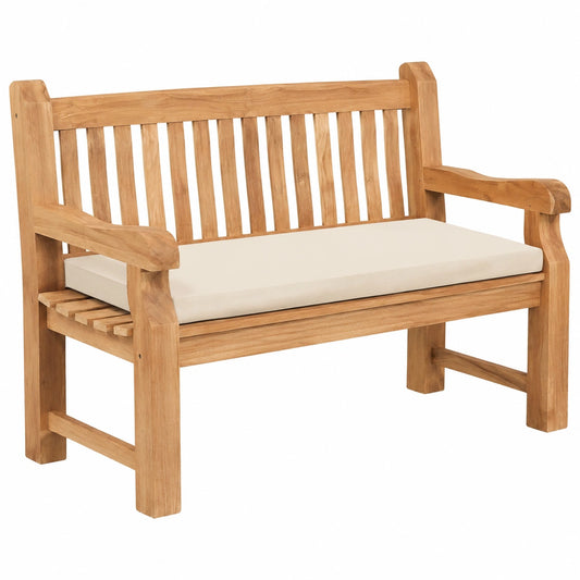 Wetterfeste Gartenbank Jackson aus Teakholz mit Kissen, 2-3 Sitzer, Rückenlehne, Creme