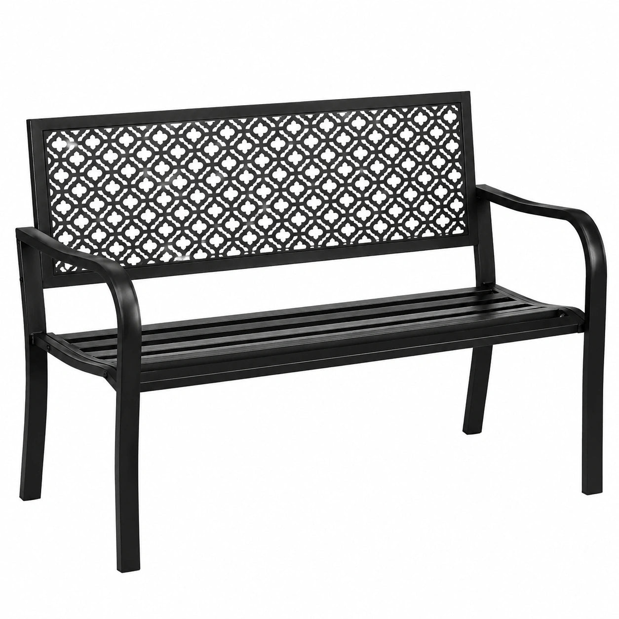 Zweiersitz Gartenbank aus Stahl mit Blumendesign, Schwarz, 240 kg Kapazität