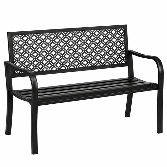 Zweiersitz Gartenbank aus Stahl mit Blumendesign, Schwarz, 240 kg Kapazität