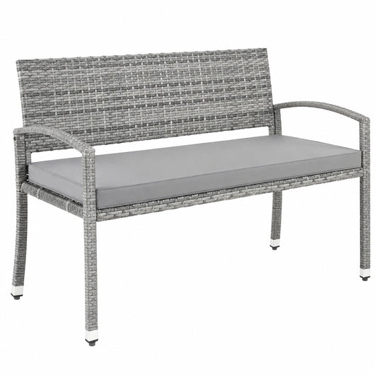 Robuste Gartenbank aus Polyrattan mit Kissen, 2-Sitzer, Belastbarkeit 320kg, Grau