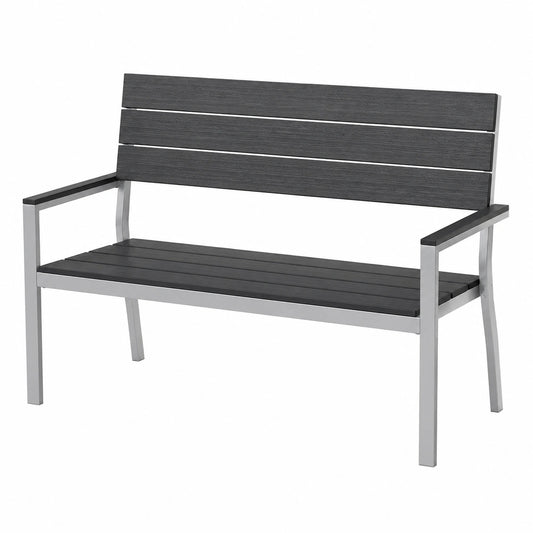 Amopatio Wetterfeste 2-Sitzer Gartenbank aus WPC für Terrasse und Balkon, UV-beständiges Metall, Parkmöbel bis 320kg, Schwarz-Anthrazit