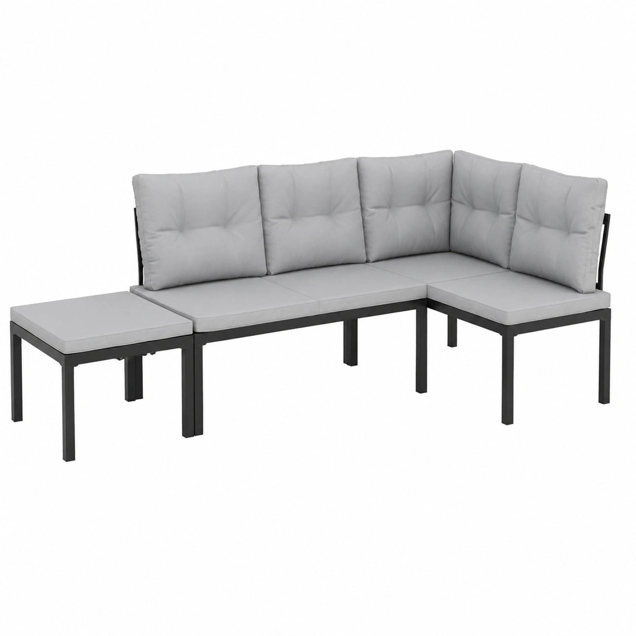 3-tlg. Gartenbank-Set aus pulverbeschichtetem Stahl, schwarz – Ideal für Garten, Park und Balkon