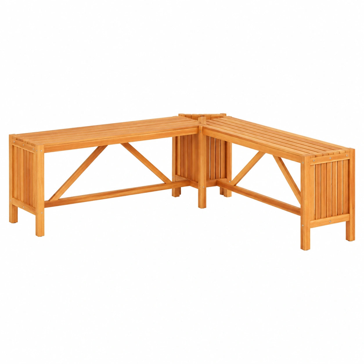 Gecheer Eckbank mit Pflanzkübel aus Akazienholz für Garten und Balkon, 117x117x40 cm