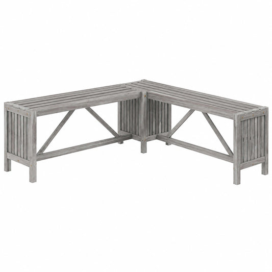Eckbank mit Pflanzkübel aus Akazienholz für Garten, 117 cm, Grau